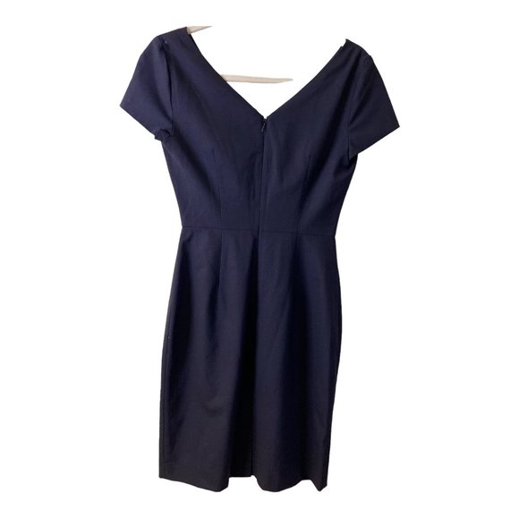 Banana Republic Dress Womens 2 Navy Blue Wool V-Neck Cap Sleeves Mini Sheath - Picture 2 of 6